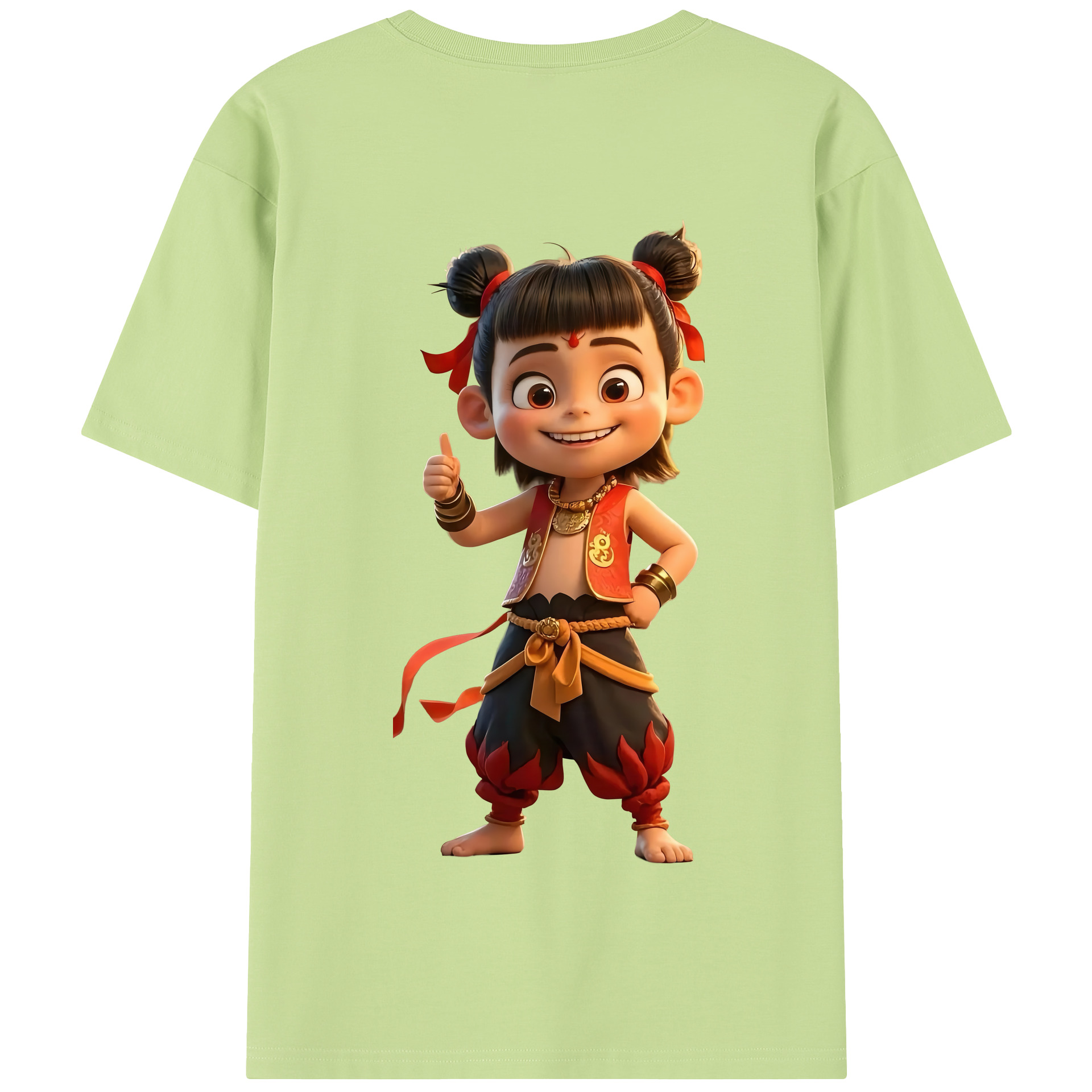 （画像用） Ne Zha 2 ナタ 魔童の大暴れ 綿100％半袖Tシャツ（背面プリント）